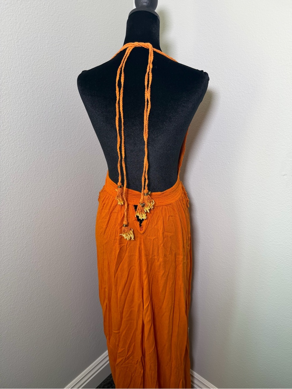 Free People Frayed Orange Look Into the Sun Maxi Dress Halter Bohemian Boho - Picture 7 of 16